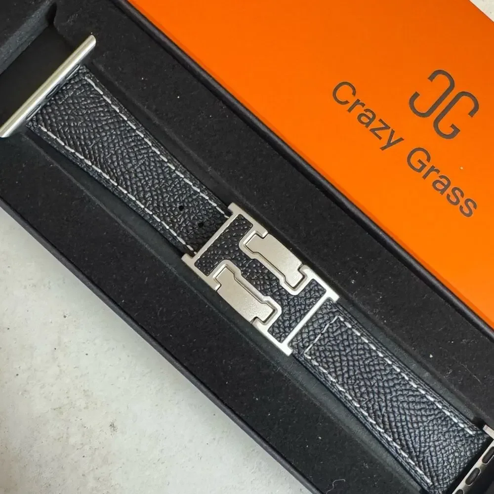CRAZYGRASS Magnetic Black Leather Strap Watch Band Women Square Smartwatch